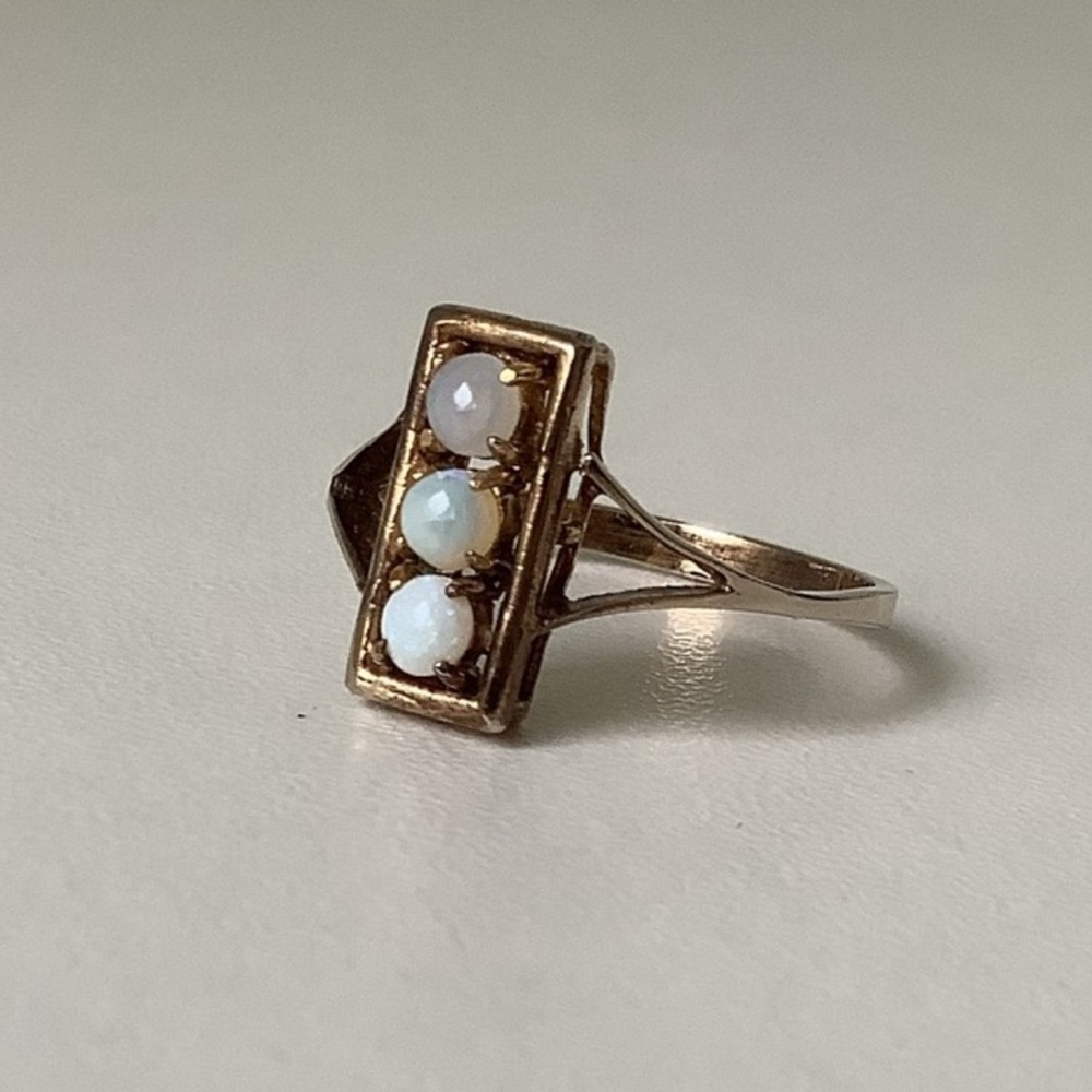 NEW vintage cocktail ring SS Opal trio gold